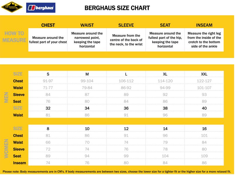 Berghaus Size Chart Uk