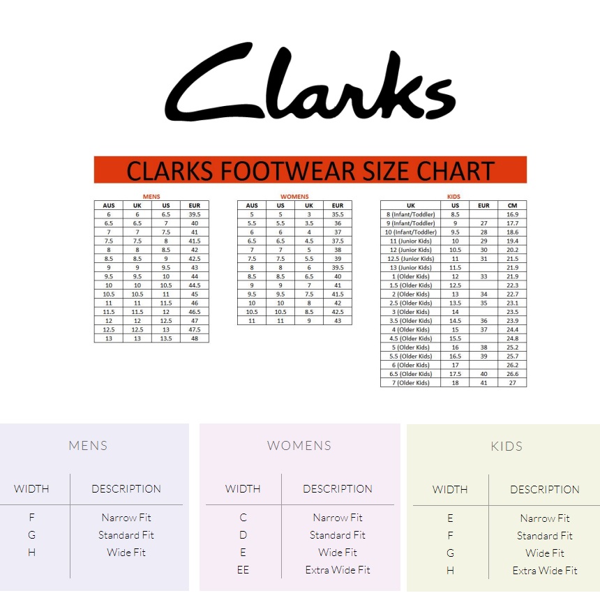 clarks kids shoes size chart