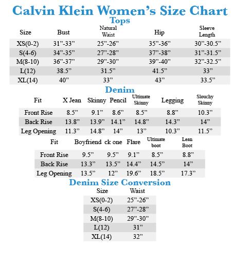 Calvin Klein Outerwear Size Chart