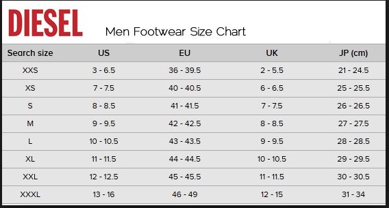 Diesel Men S Shoe Size Chart