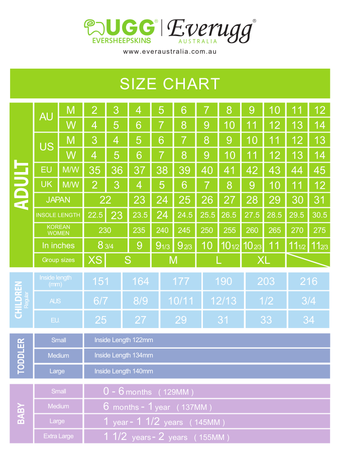 ugg baby size chart