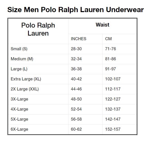 polo ralph lauren underwear size chart