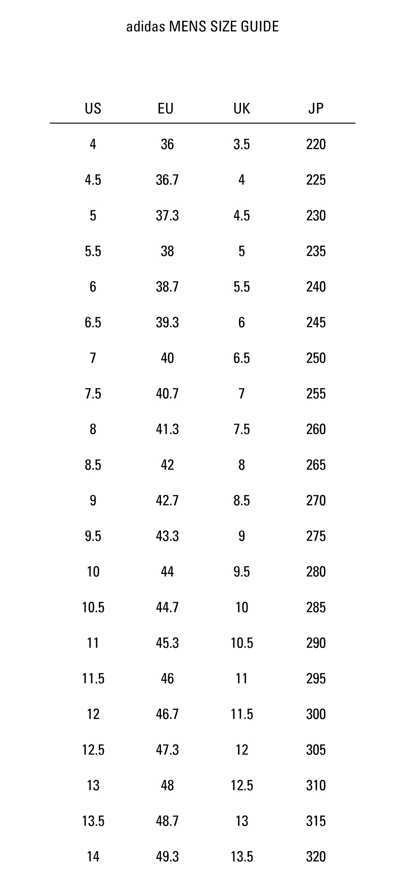 adidas arkyn size chart
