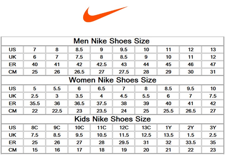 nike size guide shoes